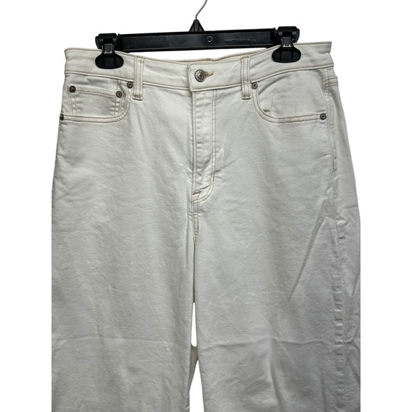 American Eagle Outfitters White Wide Leg Crop Jeans Cropped High Waisted Size 10 - Picture 3 of 11